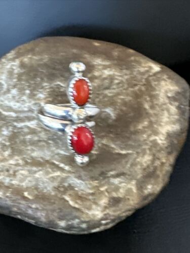 Navajo Red Coral and Multi-Stone Adjustable Ring | Authentic Native American Sterling Silver | Sz 6.5 | 15335