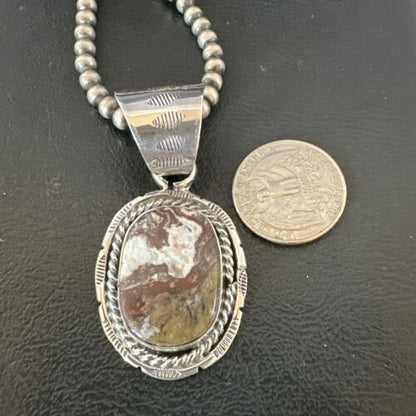 Navajo Wild Horse Turquoise Pendant Necklace | Sterling Silver | Authentic Native American Handmade | 17475