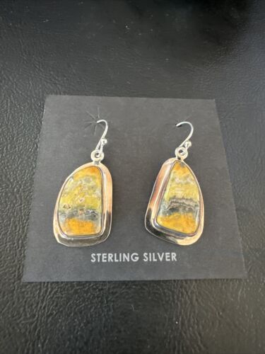 Navajo Bumblebee Jasper Earrings | Sterling Silver | Authentic Native American Handmade | 15824