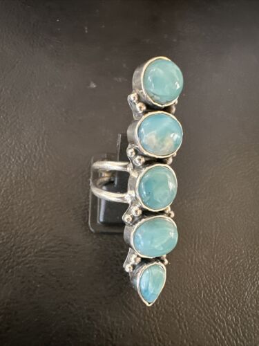 Navajo Blue Larimar Multi-Stone Ring | Authentic Native American Sterling Silver | Multi-Stone | Sz 6.5 | 15981