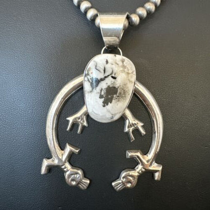 Navajo White Buffalo Turquoise Naja Pendant Necklace | Sterling Silver | Authentic Native American Handmade | 17122
