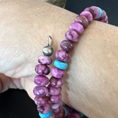 Navajo Purple Sugilite Turquoise Bead Bracelet | 6mm | Stainless Steel Memory Wire | Authentic Native American Handmade | 17613