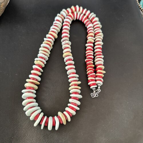 Navajo Sterling Silver Blue Howlite & Red Coral Necklace | Authentic Native American | 30"