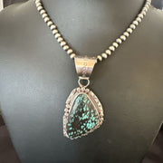 Men's Spiderweb Turquoise Pendant Necklace | Navajo Pearls | Sterling Silver | Native American Handmade | 17066