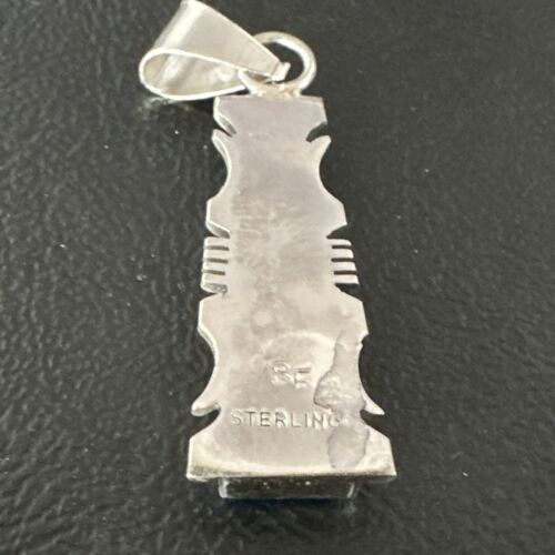 Navajo Blue Opal Inlay Pendant Necklace | Sterling Silver | Authentic Native American Handmade | 15671