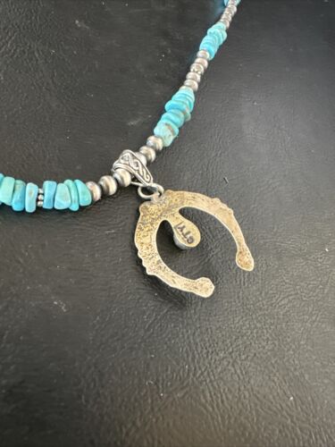 Navajo Kingman Turquoise Naja Pendant Necklace | Sterling Silver | Native American Handmade | 14834