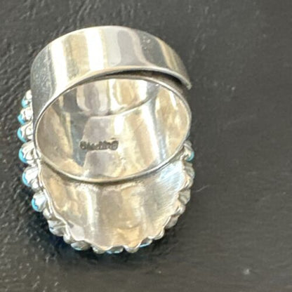 Navajo Blue Turquoise Cluster Ring | Authentic Native American Sterling Silver | Multi-Stone | Adjustable Sz 7 | 15705