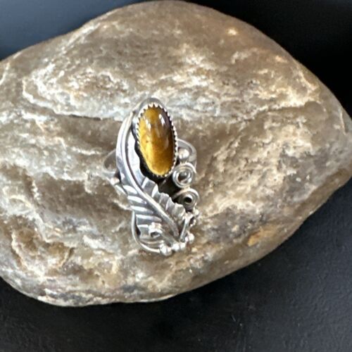 Navajo Coffee Tiger's Eye Ring | Sterling Silver | Sz 7 | Authentic Native American Handmade | 15408