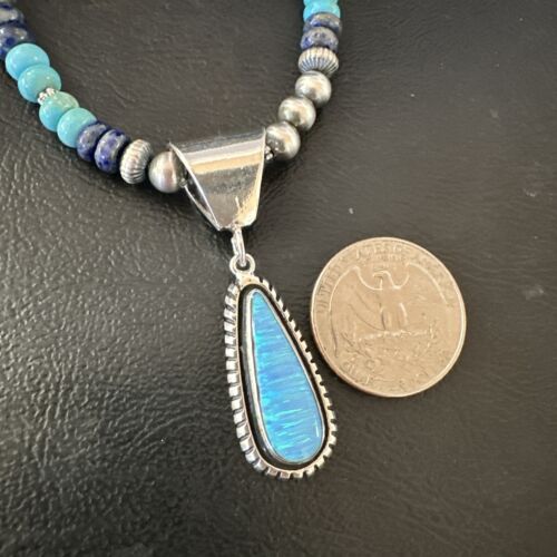 Navajo Opal Inlay Pendant with Turquoise & Lapis | Sterling Silver Necklace | Authentic Native American Handmade | 16849