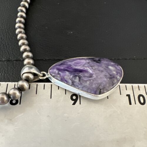 Navajo Purple Charoite Pendant with Pearls | Sterling Silver Necklace | Authentic Native American Handmade | 17312