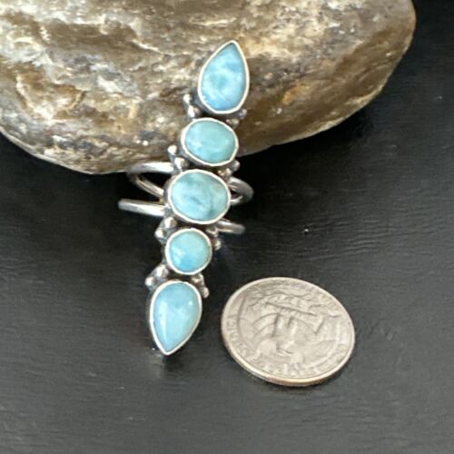 Navajo Blue Larimar Multi-Stone Ring | Authentic Native American Sterling Silver | Multi-Stone | Sz 9.5 | 15974