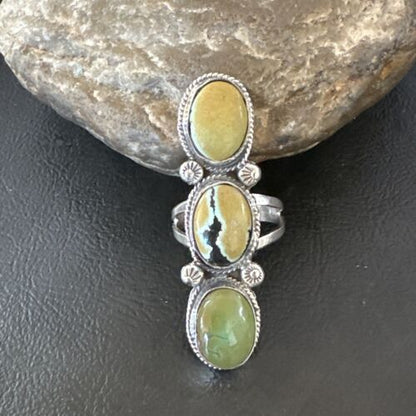 Navajo Green Royston Turquoise Multi-Stone Ring | Authentic Native American Sterling Silver | Sz 10.5 | 16722