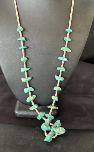 Navajo Royston Turquoise Shell Heishi Bead Necklace | Sterling Silver | 28" | Authentic Native American Handmade | 17449