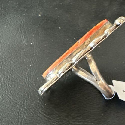 Native American Men's Spiny Oyster Ring | Navajo Sterling Silver | Sz 8.5 | 16889