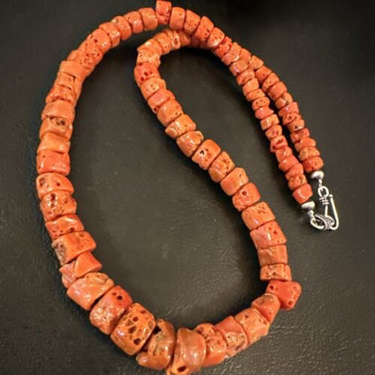 Navajo Graduated Red Coral Bead Necklace | Sterling Silver | 20" | Authentic Native American Handmade | 16336