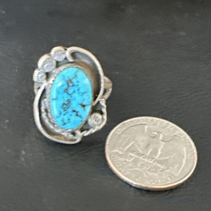 Navajo Blue Kingman Turquoise Ring | Sterling Silver | Sz 9 | Authentic Native American Handmade | 15893