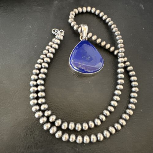 Navajo Blue Lapis Pendant with Pearls | Sterling Silver Necklace | 20" | Authentic Native American Handmade | 16670