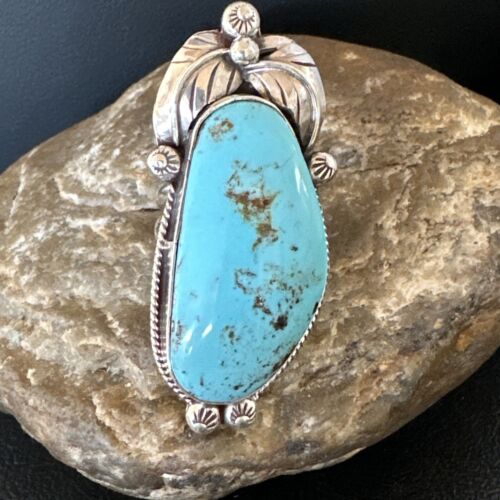 Navajo Blue Kingman Turquoise Ring | Sterling Silver | Sz 8.5 | Authentic Native American Handmade | 15663