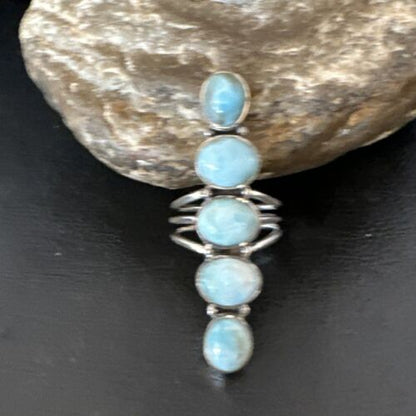 Navajo Blue Larimar Multi-Stone Ring | Authentic Native American Sterling Silver | Multi-Stone | Sz 9.5 | 15972 - Masha USA
