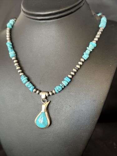 Navajo Kingman Turquoise Pendant Necklace | Sterling Silver | Native American Handmade | 14830