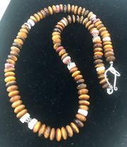 Men's Tiger Eye & Spiny Oyster Necklace | Navajo Pearls | Sterling Silver | 19" | 15227