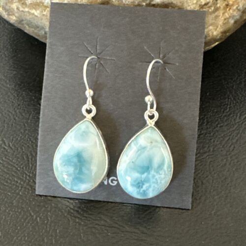 Navajo Blue Larimar Dangle Earrings | Sterling Silver | Authentic Native American Handmade | 17288