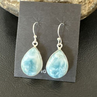Navajo Blue Larimar Dangle Earrings | Sterling Silver | Authentic Native American Handmade | 17288