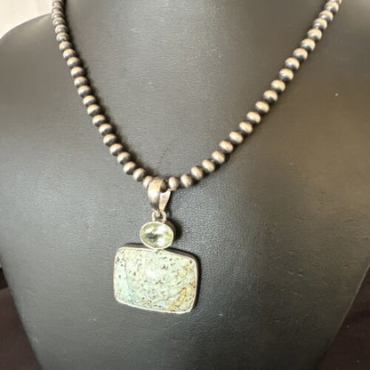 Navajo Dry Creek Turquoise Topaz Pendant Necklace | Sterling Silver | Authentic Native American Handmade | 16307