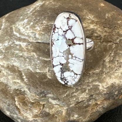 Women's Wild Horse Turquoise Ring | Navajo Sterling Silver | Sz 7 Adjustable | Authentic Native American Handmade | 15549