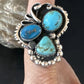 Navajo Blue Turquoise Cluster Ring | Authentic Native American Sterling Silver | Multi-Stone | Sz 8.5 | 14837