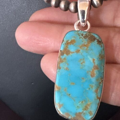 Navajo Blue Kingman Turquoise Pendant Necklace | Sterling Silver | 20" | Authentic Native American Handmade | 16698