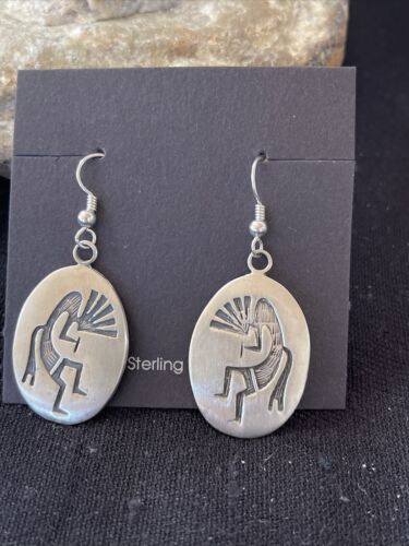 Kokopelli Hopi Dangle Earrings | Sterling Silver | Authentic Native American Handmade | 01504 - Masha USA