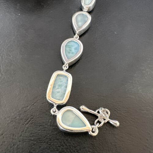 Navajo Blue Larimar Bracelet | Sterling Silver Link | 8" | Authentic Native American Handmade | 16075