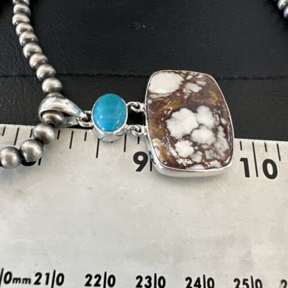 Men's Wild Horse Blue Kingman Turquoise Necklace | Sterling Silver SW Pendant | Multi-Stone | 17326
