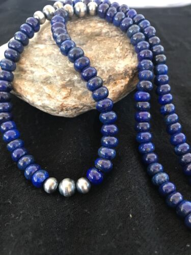 Pueblo Sterling Silver Navajo Lapis Men's Necklace | 22" | Authentic Native American Handmade | 15075
