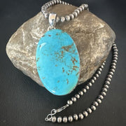 Navajo Blue Kingman Turquoise Pendant Necklace | Sterling Silver | 20" | Authentic Native American Handmade | 16694