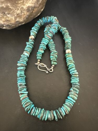 Navajo Blue Turquoise Bead Necklace | Sterling Silver | Graduated |  8mm | Authentic Native American | 19" | 17582