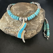 Navajo Blue Kingman Turquoise Inlay Pendant Necklace | Sterling Silver | 21" | Authentic Native American Handmade | 16931
