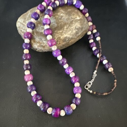 Navajo Purple Sugilite Bead Jasper Necklace | Sterling Silver | 29" | Authentic Native American Handmade | 15347