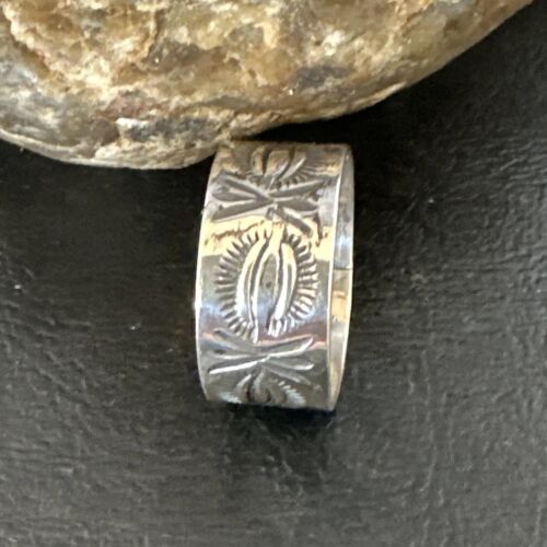 Men's Wide Band Navajo Stamped Ring | Sterling Silver | Sz 11.5 | Authentic Native American Handmade | 16770