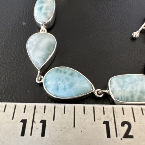 Navajo Blue Larimar Bracelet | Sterling Silver Link | 8" | Authentic Native American Handmade | 16075