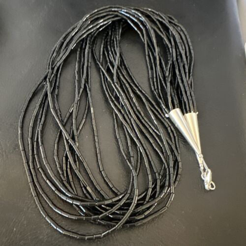 Black Onyx Heishi Tube Necklace | 10 Strand | 24" | Sterling Silver | 16067