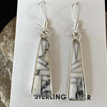 White Buffalo Turquoise Inlay Earrings | Navajo Sterling Silver | Authentic Native American Handmade | 15702