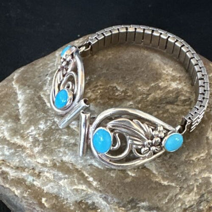 Navajo Blue Turquoise Watch Tips | Sterling Silver | Authentic Native American Old Pawn Jewelry | 15455
