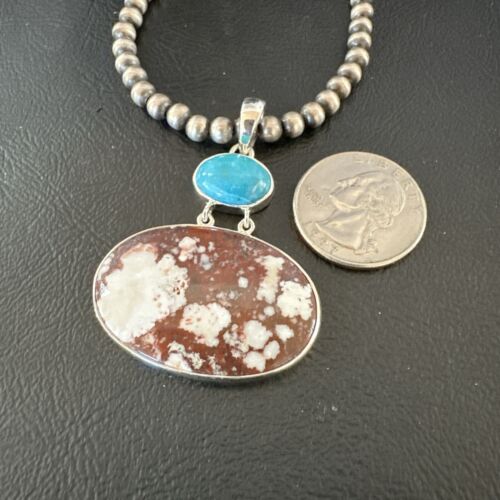 Navajo Wild Horse | Blue Kingman Turquoise Necklace | Sterling Silver | Authentic Native American Handmade | 17305