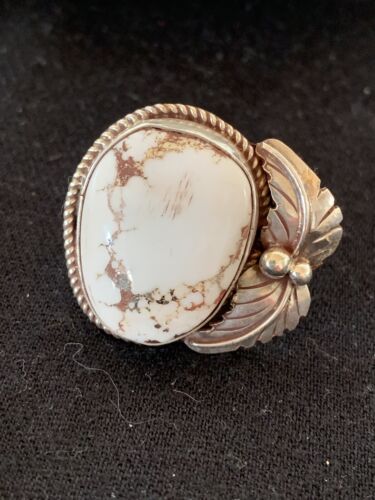 Southwestern Navajo White Buffalo Turquoise Ring | Sterling Silver | Sz 8.5 | 00317