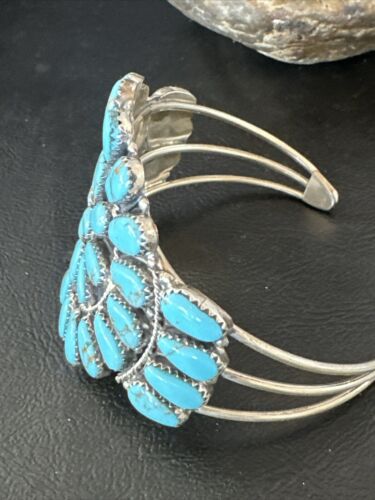 Navajo Blue Turquoise Cluster Cuff Bracelet | Sterling Silver | Old Pawn | Authentic Native American Handmade | 17220