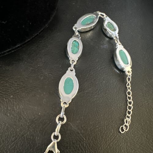 Navajo Blue Turquoise Link Bracelet | Sterling Silver | 8" | Authentic Native American Handmade | 15468