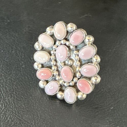 Navajo Pink Coral Multi-Stone Cluster Ring | Authentic Native American Sterling Silver | Multi-Stone | Sz 8.5 | 15365