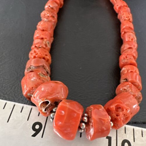 Navajo Graduated Red Coral Bead Necklace | Sterling Silver | 20" | Authentic Native American Handmade | 17375